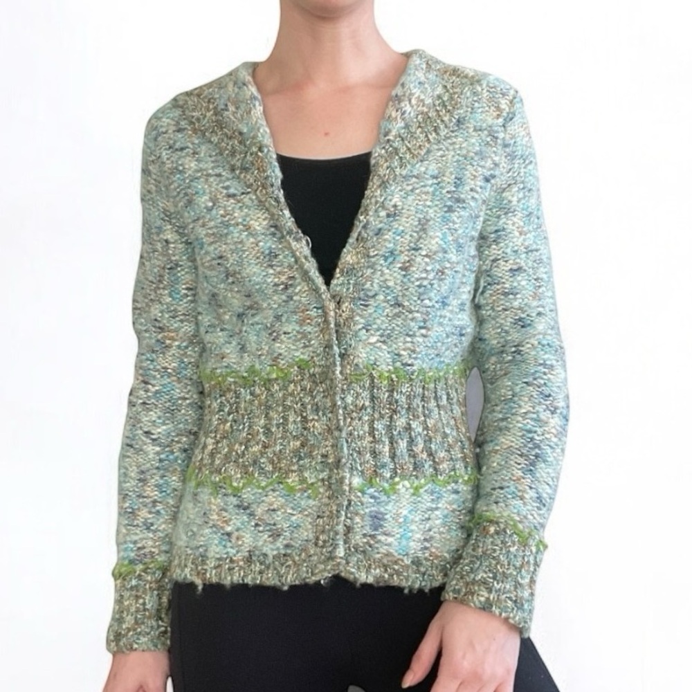 PBJ Sport Blue Knit Wool Button Down Cardigan Sweater